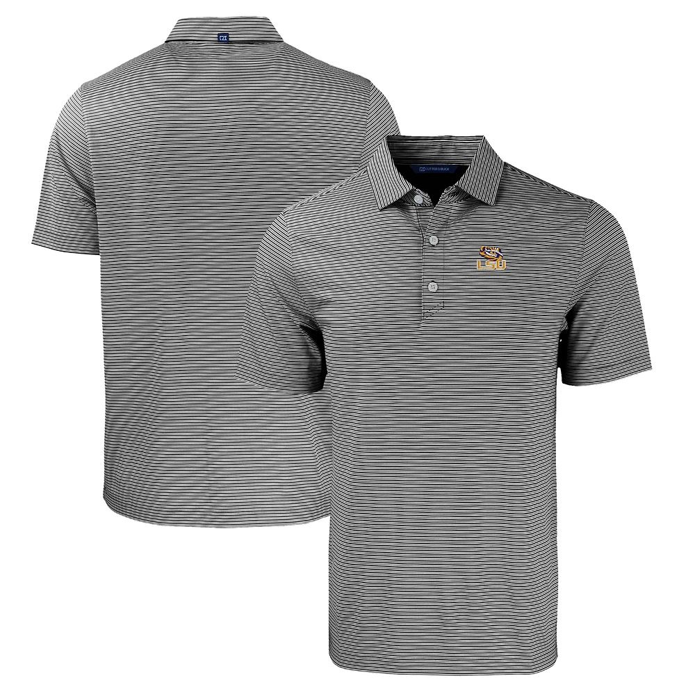 Men's Cutter & Buck Black/White LSU Tigers Forge Eco Double Stripe Stretch Recycled Polo
