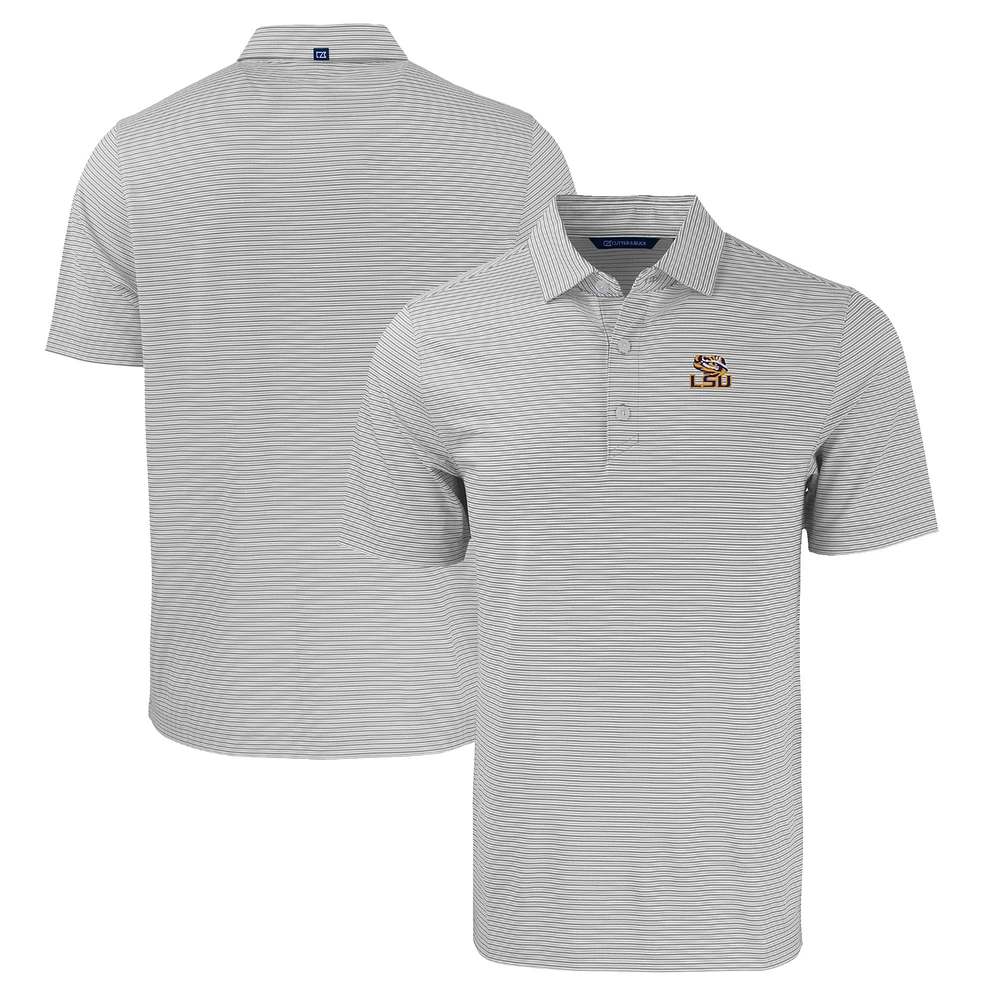 Men's Cutter & Buck Gray/White LSU Tigers Forge Eco Double Stripe Stretch Recycled Polo