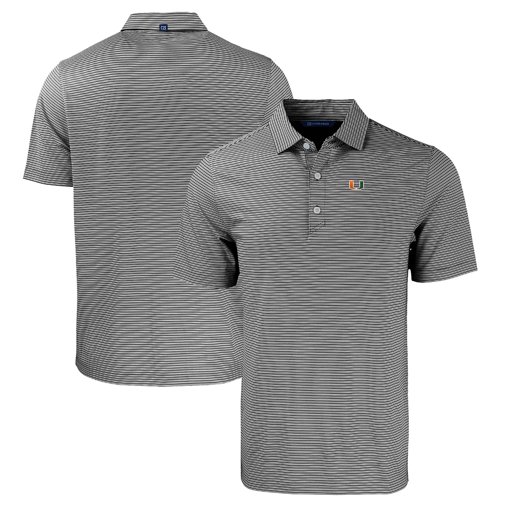 Men's Cutter & Buck Black/White Miami Hurricanes Forge Eco Double Stripe Stretch Recycled Polo