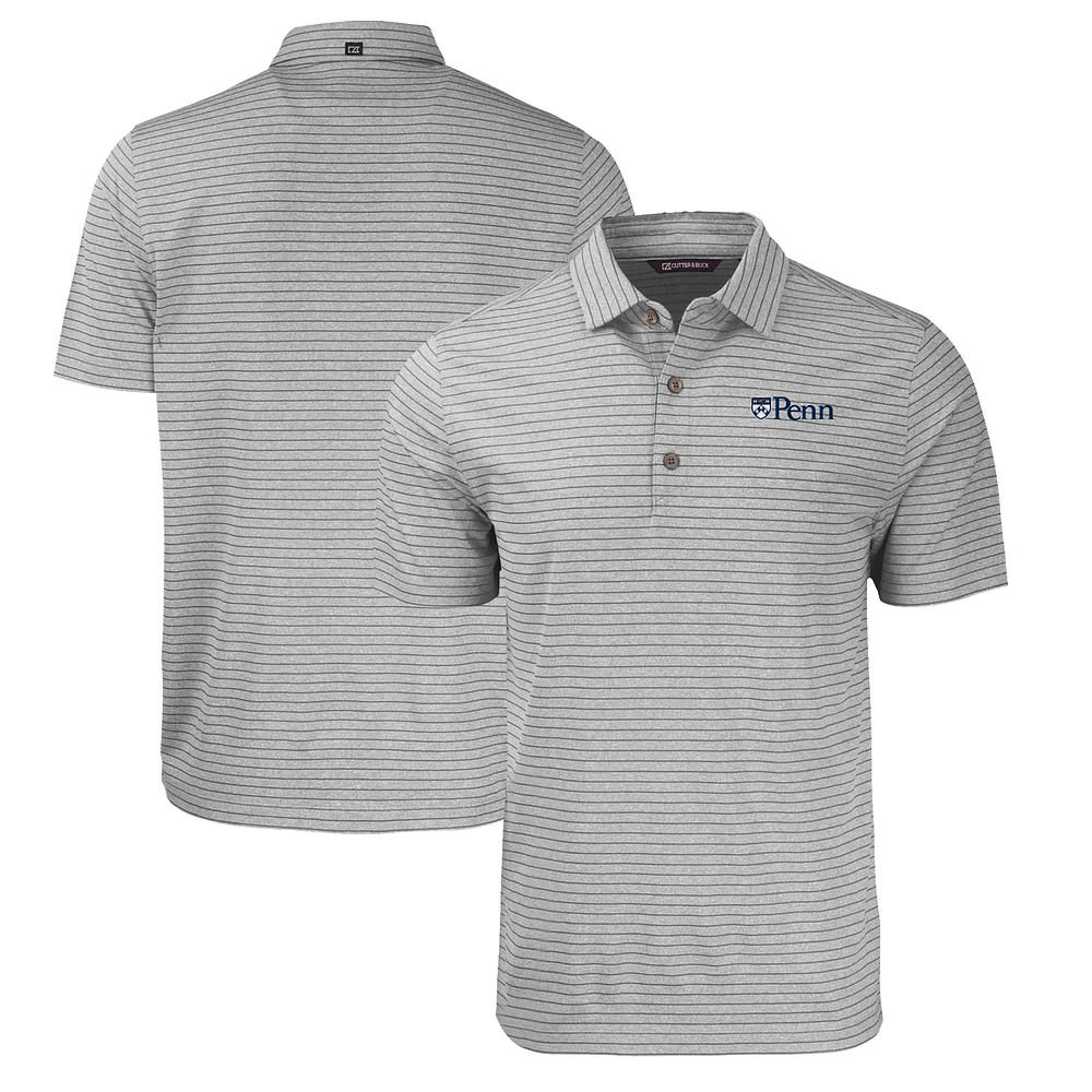 Men's Cutter & Buck Heather Pennsylvania Quakers Forge Eco Stripe Stretch Recycled Polo