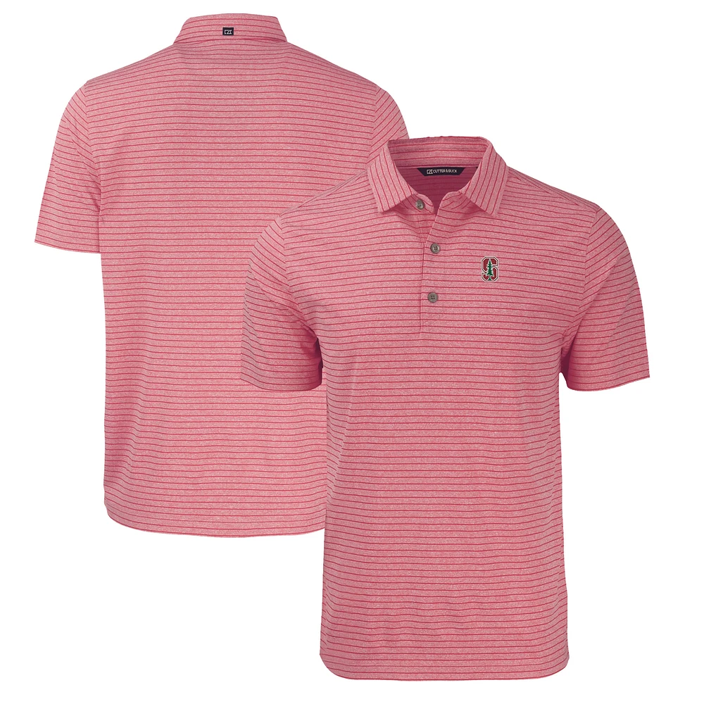 Men's Cutter & Buck Heather Cardinal Stanford Forge Eco Heathered Stripe Stretch Recycled Polo