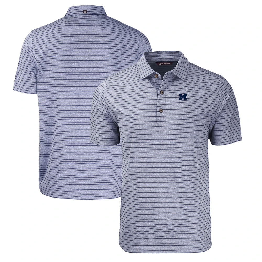 Men's Cutter & Buck Heather Navy Michigan Wolverines Forge Eco Heathered Stripe Stretch Recycled Polo