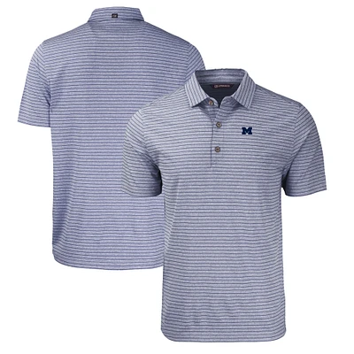Men's Cutter & Buck  Heather Navy Michigan Wolverines Forge Eco Heathered Stripe Stretch Recycled Polo