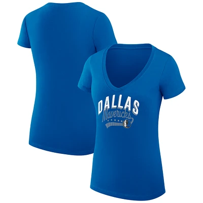 Women's G-III 4Her by Carl Banks Blue Dallas Mavericks Filigree Logo V-Neck Fitted T-Shirt
