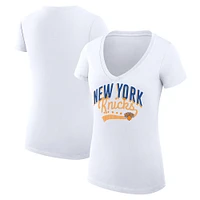 Women's G-III 4Her by Carl Banks White New York Knicks Filigree Logo V-Neck Fitted T-Shirt