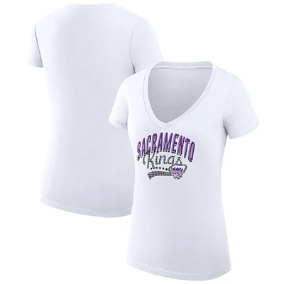 Women's G-III 4Her by Carl Banks Sacramento Kings Filigree Logo V-Neck Fitted T-Shirt
