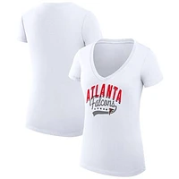 Women's G-III 4Her by Carl Banks White Atlanta Falcons Filigree Logo Lightweight V-Neck Fitted T-Shirt