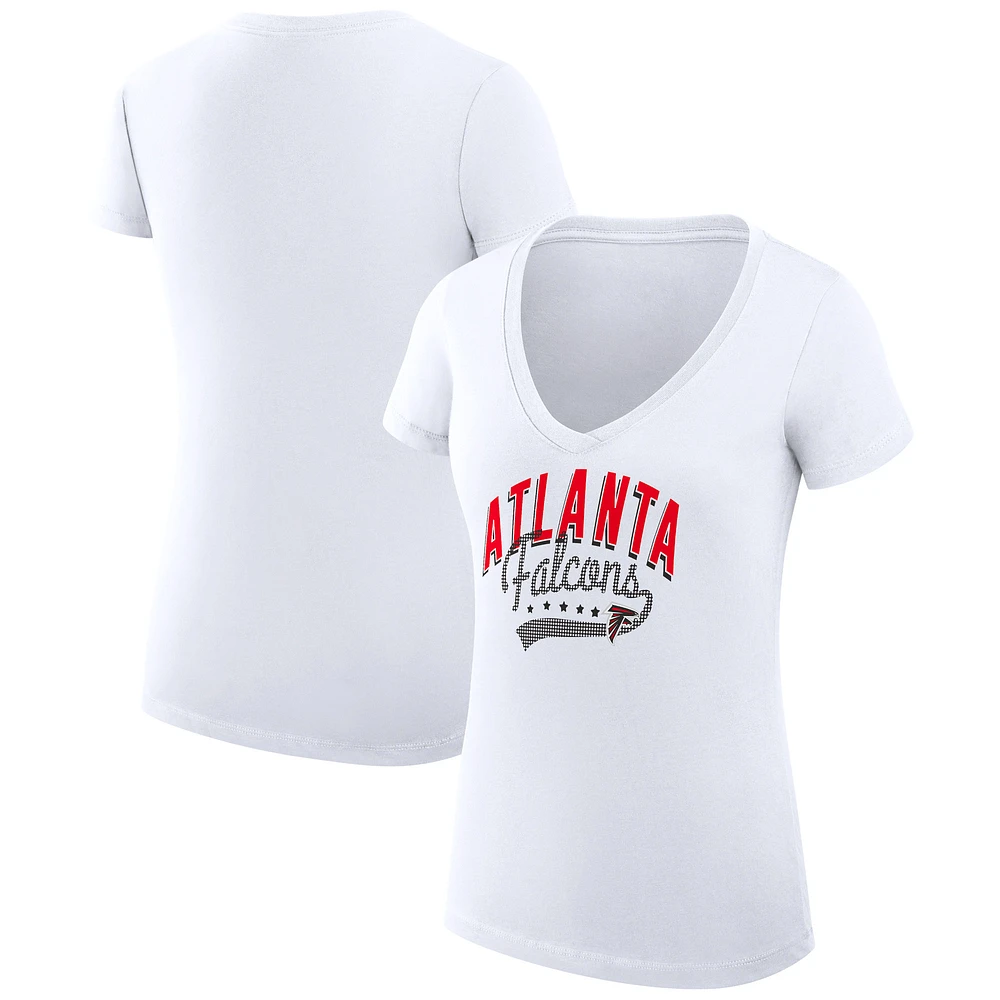 Women's G-III 4Her by Carl Banks White Atlanta Falcons Filigree Logo Lightweight V-Neck Fitted T-Shirt