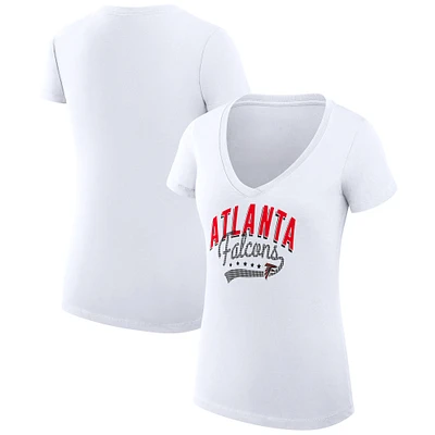 Women's G-III 4Her by Carl Banks White Atlanta Falcons Filigree Logo Lightweight V-Neck Fitted T-Shirt