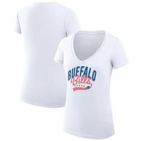 Women's G-III 4Her by Carl Banks White Buffalo Bills Filigree Logo Lightweight V-Neck Fitted T-Shirt
