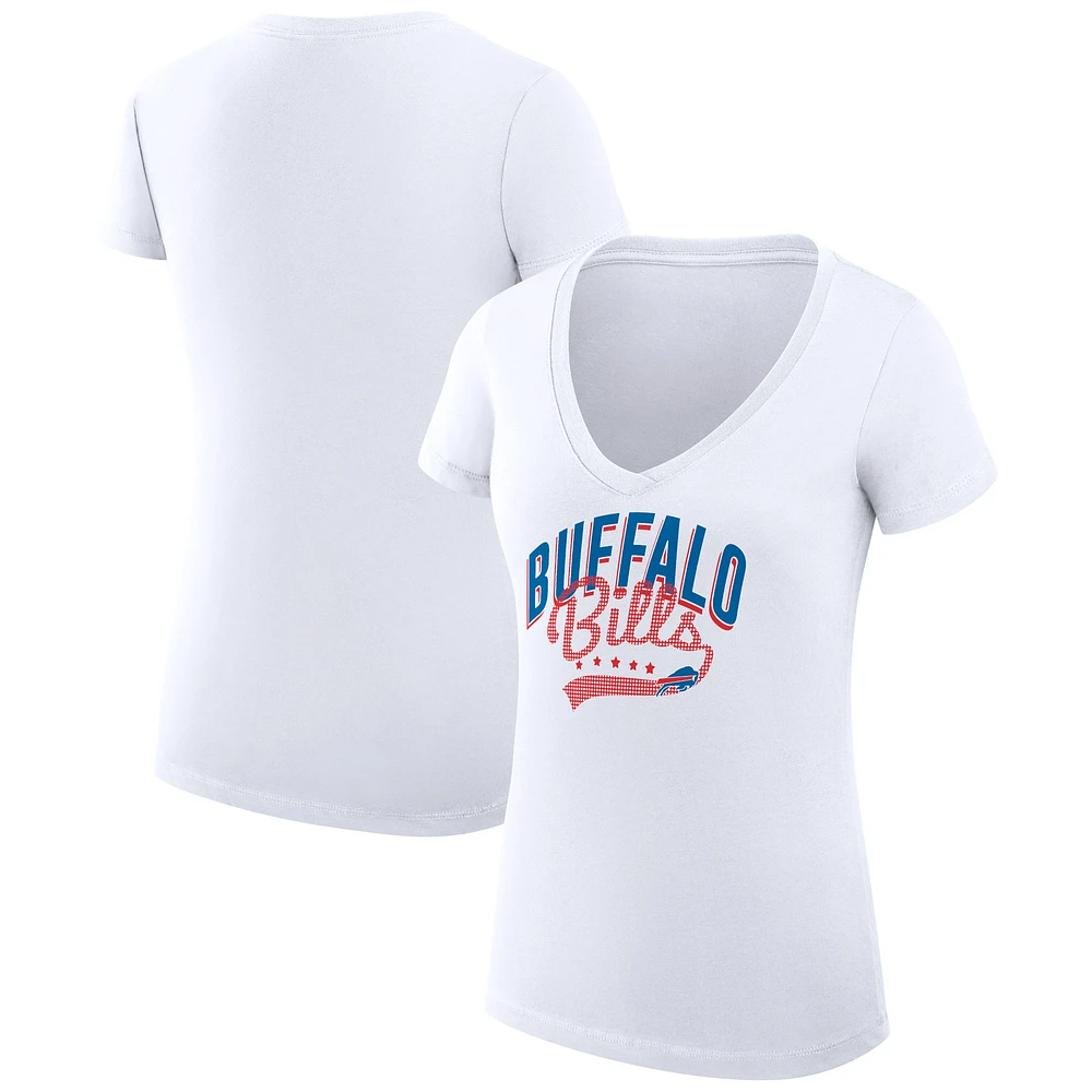 Women's G-III 4Her by Carl Banks White Buffalo Bills Filigree Logo Lightweight V-Neck Fitted T-Shirt