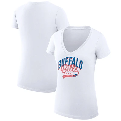 Women's G-III 4Her by Carl Banks White Buffalo Bills Filigree Logo Lightweight V-Neck Fitted T-Shirt