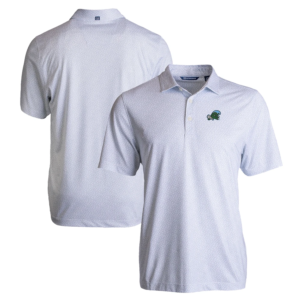 Men's Cutter & Buck White Tulane Green Wave Pike Eco Pebble Print Stretch Recycled Polo