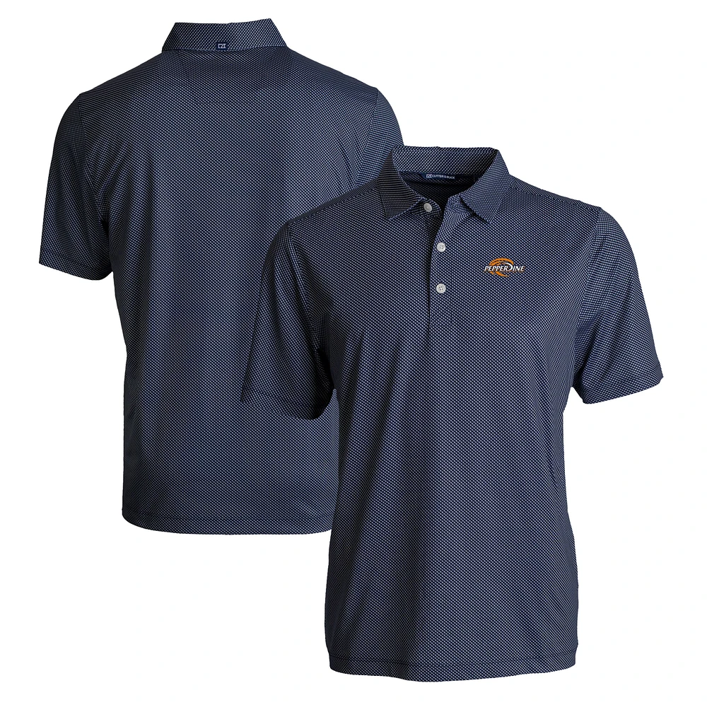 Men's Cutter & Buck Navy/White Pepperdine Waves Pike Eco Symmetry Print Stretch Recycled Polo