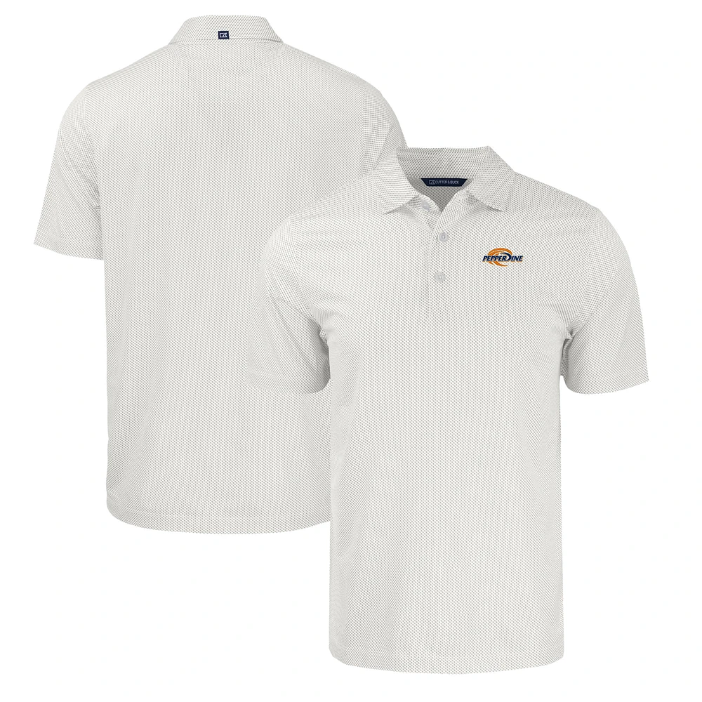 Men's Cutter & Buck White/Gray Pepperdine Waves Pike Eco Symmetry Print Stretch Recycled Polo