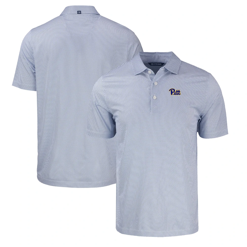 Men's Cutter & Buck Royal/White Pitt Panthers Pike Eco Symmetry Print Stretch Recycled Polo