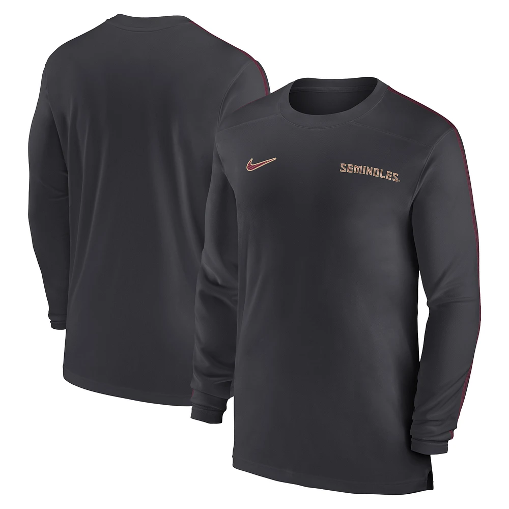 Men's Nike Anthracite Florida State Seminoles 2024 Sideline Coach UV Performance Long Sleeve T-Shirt