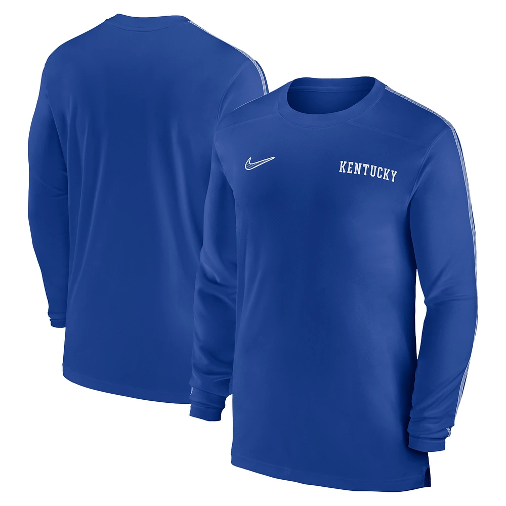 Men's Nike Royal Kentucky Wildcats 2024 Sideline Coach UV Performance Long Sleeve T-Shirt