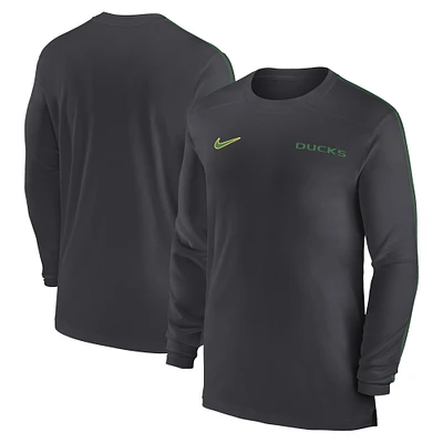 Men's Nike Anthracite Oregon Ducks 2024 Sideline Coach UV Performance Long Sleeve T-Shirt