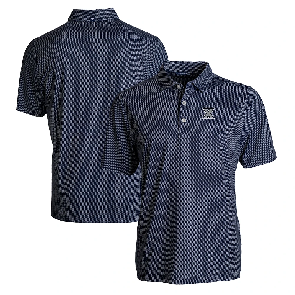 Men's Cutter & Buck Navy/White Xavier Musketeers Pike Eco Symmetry Print Stretch Recycled Polo
