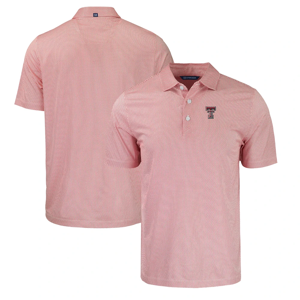 Men's Cutter & Buck Red/White Texas Tech Red Raiders Pike Eco Symmetry Print Stretch Recycled Polo