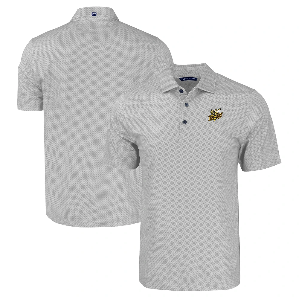 Men's Cutter & Buck Gray Baldwin Wallace Yellow Jackets Pike Eco Tonal Geo Print Stretch Recycled Polo