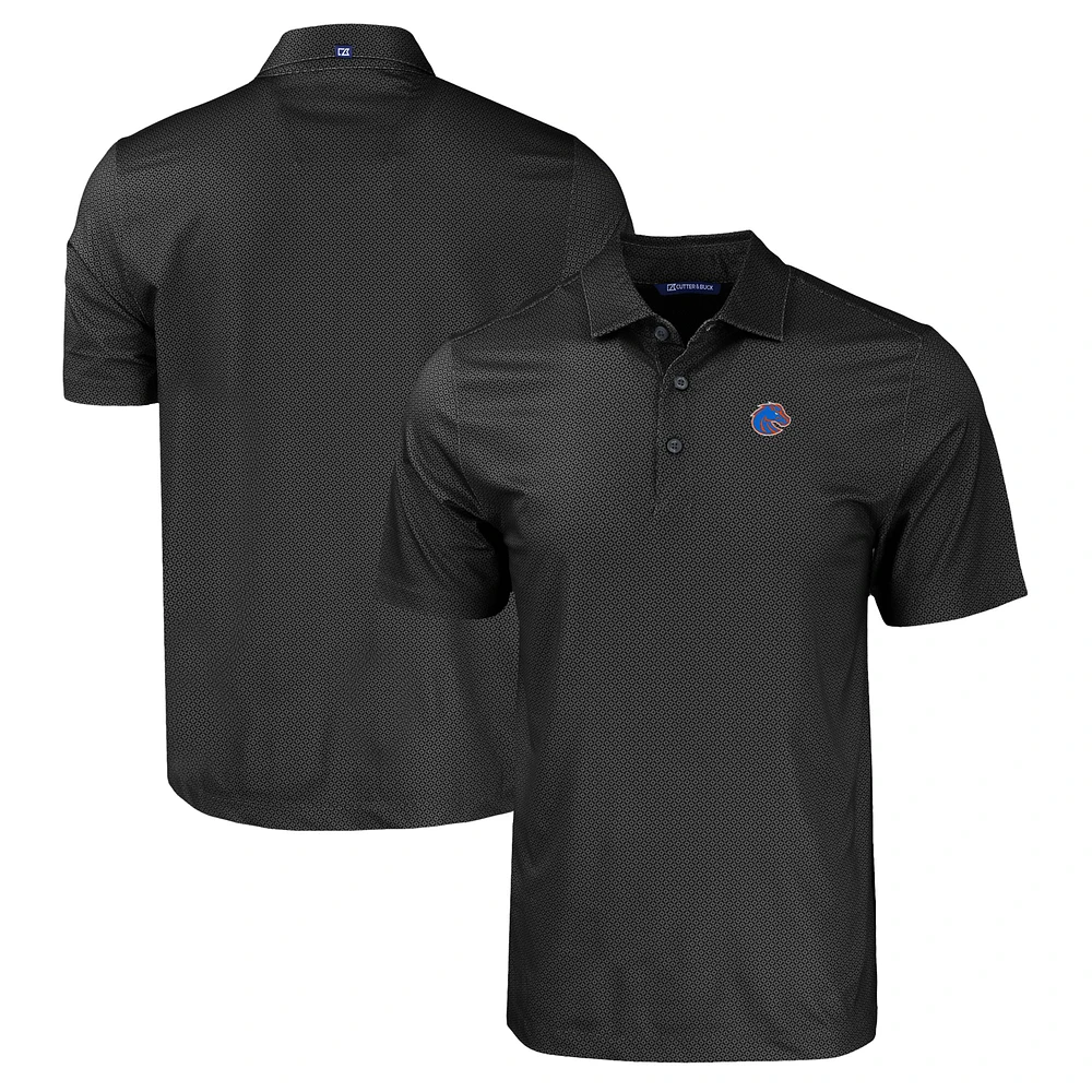 Men's Cutter & Buck Black Boise State Broncos Pike Eco Tonal Geo Print Stretch Recycled Polo