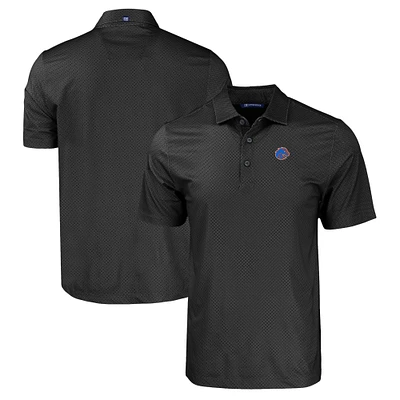 Men's Cutter & Buck Black Boise State Broncos Pike Eco Tonal Geo Print Stretch Recycled Polo