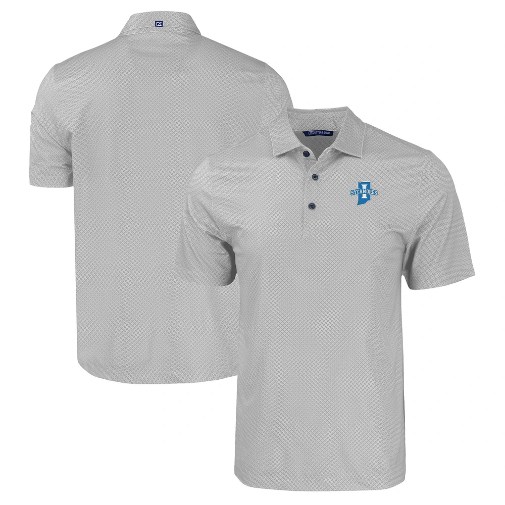 Men's Cutter & Buck Indiana State Sycamores Pike Eco Tonal Geo Print Stretch Recycled Polo