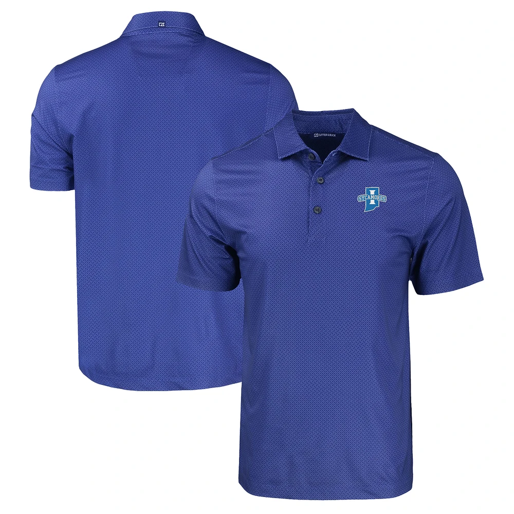 Men's Cutter & Buck Royal Indiana State Sycamores Pike Eco Tonal Geo Print Stretch Recycled Polo