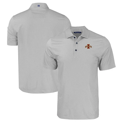 Men's Cutter & Buck Gray Iowa State Cyclones Pike Eco Tonal Geo Print Stretch Recycled Polo