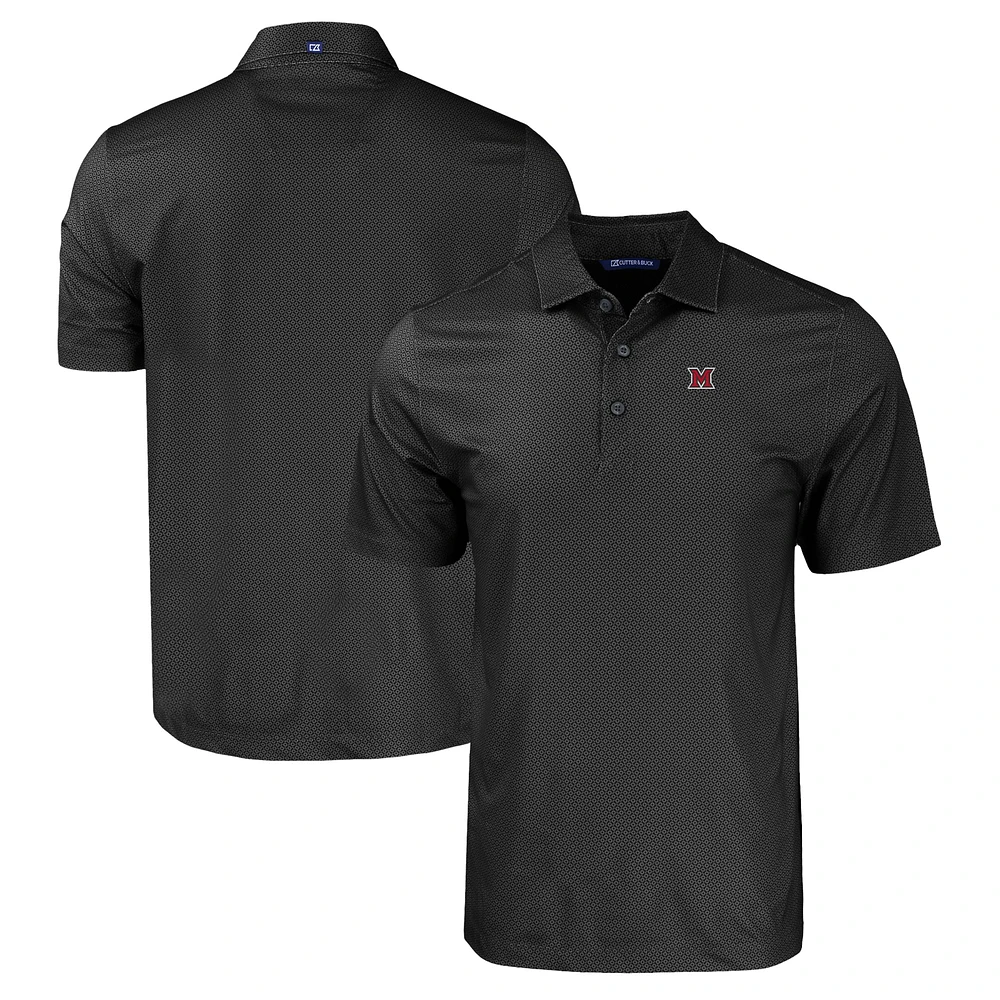 Men's Cutter & Buck Black Miami University RedHawks Pike Eco Tonal Geo Print Stretch Recycled Polo