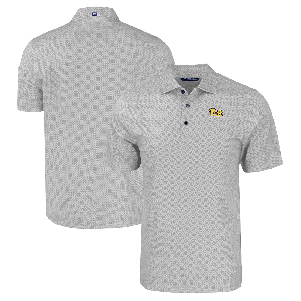 Men's Cutter & Buck Gray Pitt Panthers Pike Eco Tonal Geo Print Stretch Recycled Polo