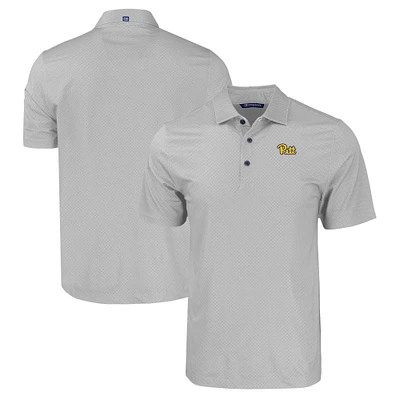 Men's Cutter & Buck Gray Pitt Panthers Pike Eco Tonal Geo Print Stretch Recycled Polo