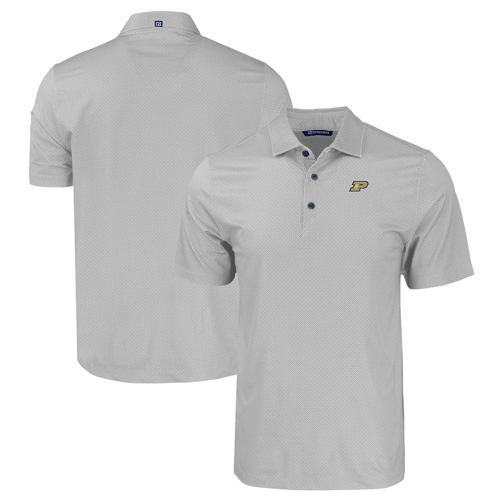 Men's Cutter & Buck Gray Purdue Boilermakers Pike Eco Tonal Geo Print Stretch Recycled Polo
