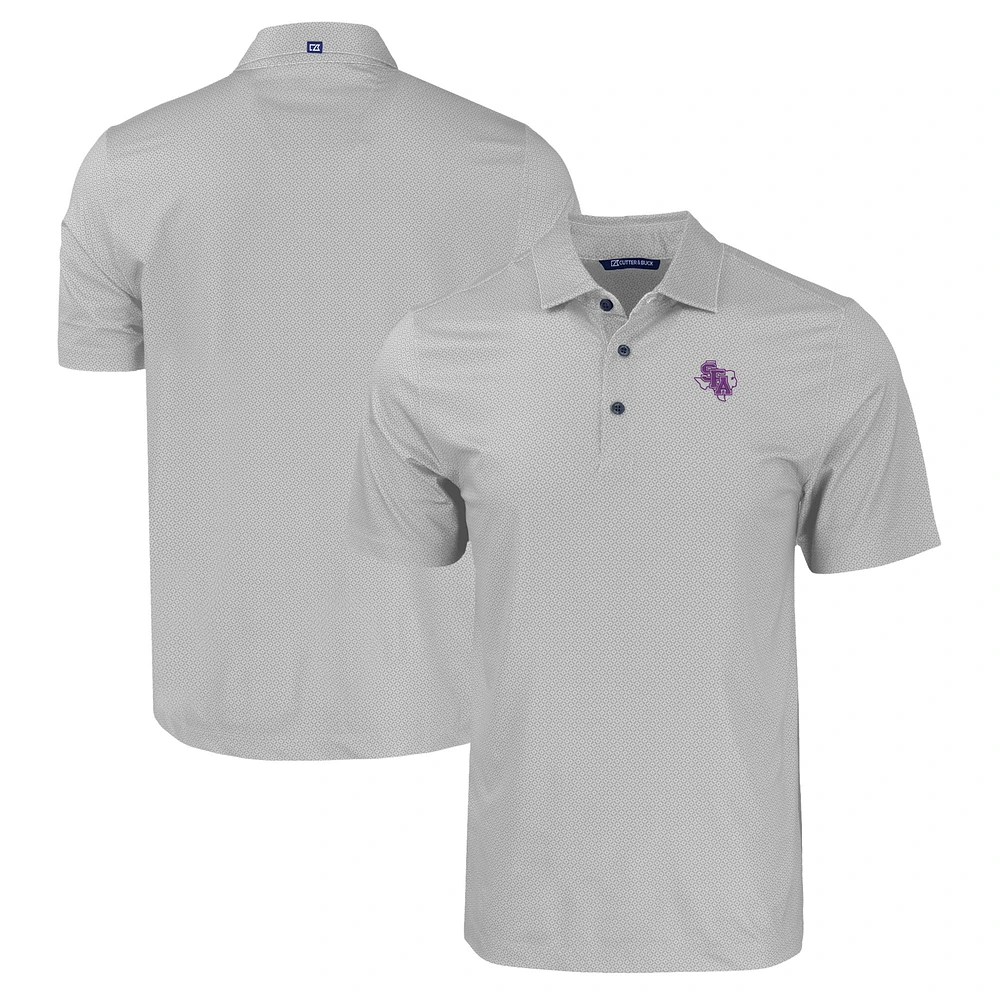Men's Cutter & Buck Gray Stephen F Austin Lumberjacks Pike Eco Tonal Geo Print Stretch Recycled Polo