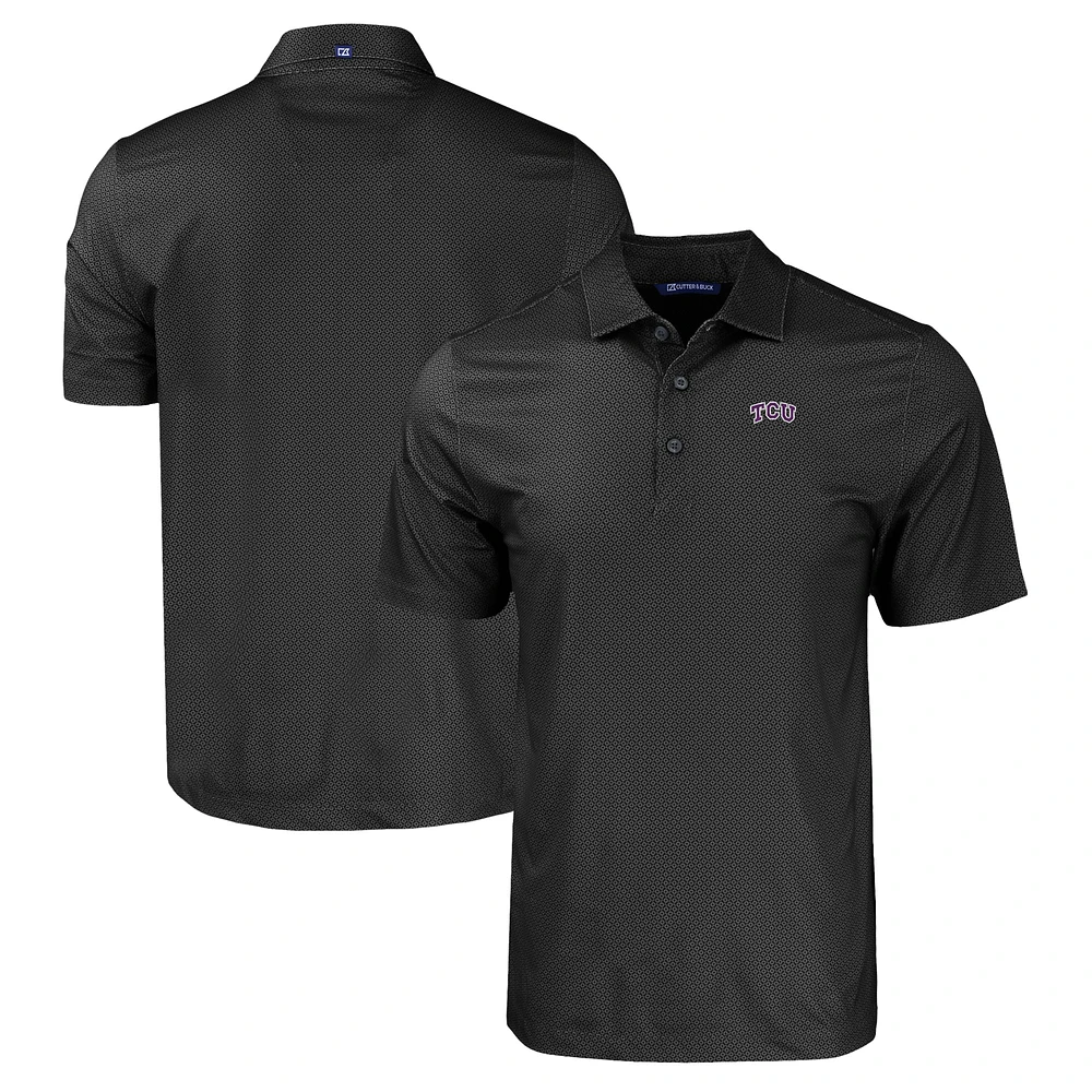 Men's Cutter & Buck Black TCU Horned Frogs Pike Eco Tonal Geo Print Stretch Recycled Polo