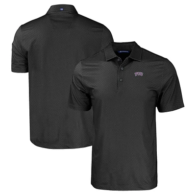 Men's Cutter & Buck Black TCU Horned Frogs Pike Eco Tonal Geo Print Stretch Recycled Polo