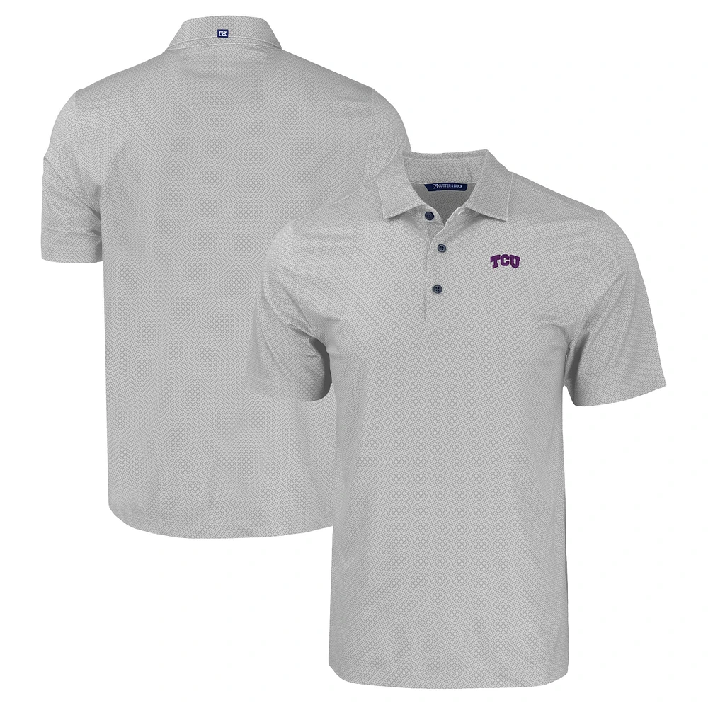 Men's Cutter & Buck Gray TCU Horned Frogs Pike Eco Tonal Geo Print Stretch Recycled Polo
