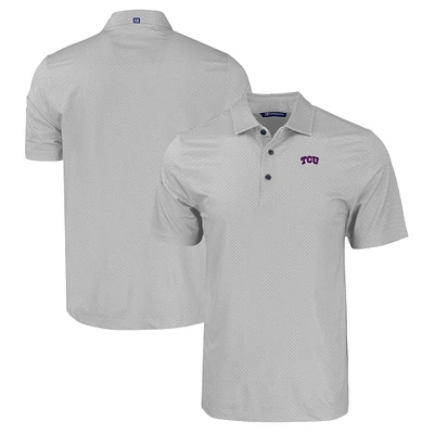 Men's Cutter & Buck Gray TCU Horned Frogs Pike Eco Tonal Geo Print Stretch Recycled Polo