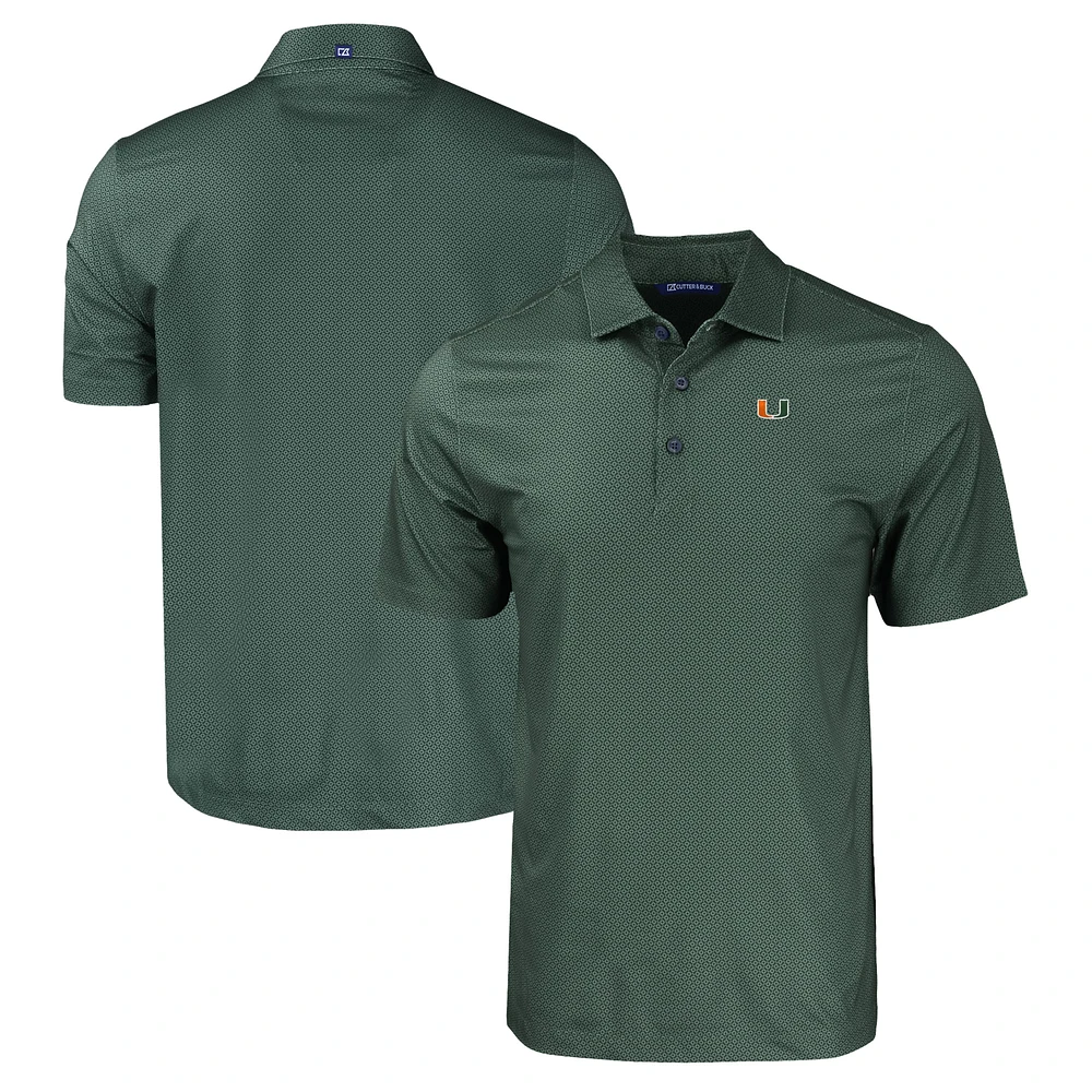 Men's Cutter & Buck Miami Hurricanes Pike Eco Tonal Geo Print Stretch Recycled Polo