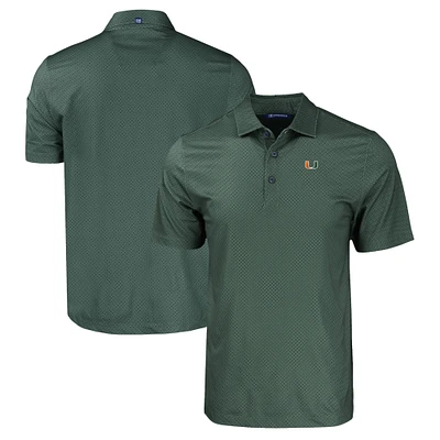 Men's Cutter & Buck Miami Hurricanes Pike Eco Tonal Geo Print Stretch Recycled Polo