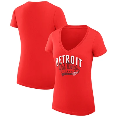 Women's G-III 4Her by Carl Banks Red Detroit Wings Filigree Logo V-Neck Fitted T-Shirt