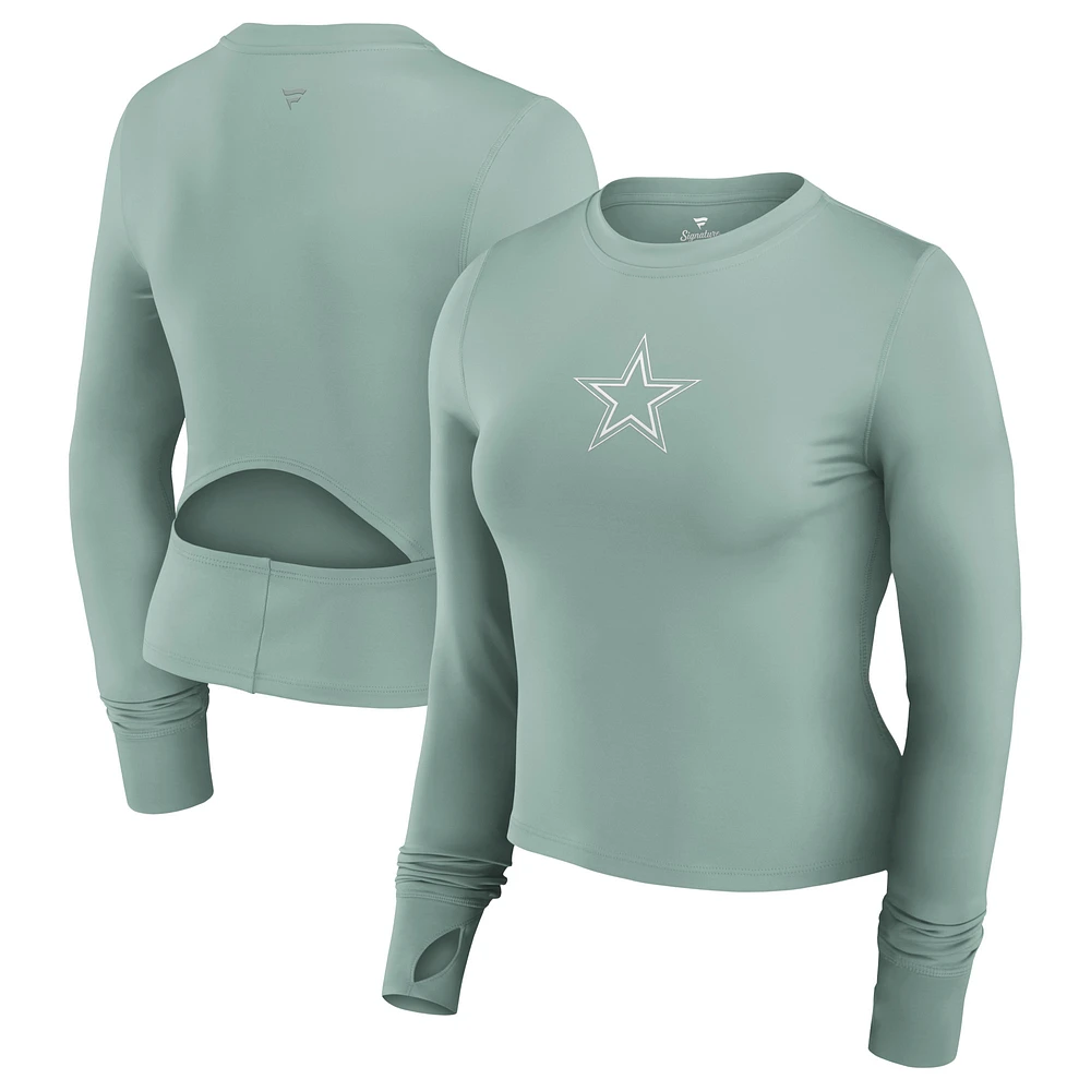 Women's Fanatics Green Dallas Cowboys Studio Fitted Long Sleeve Gym Top