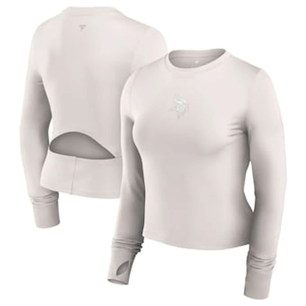 Women's Fanatics White Minnesota Vikings Studio Fitted Long Sleeve Gym Top