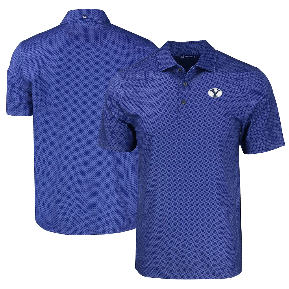 Men's Cutter & Buck Blue BYU Cougars Pike Eco Tonal Geo Print Stretch Recycled Polo
