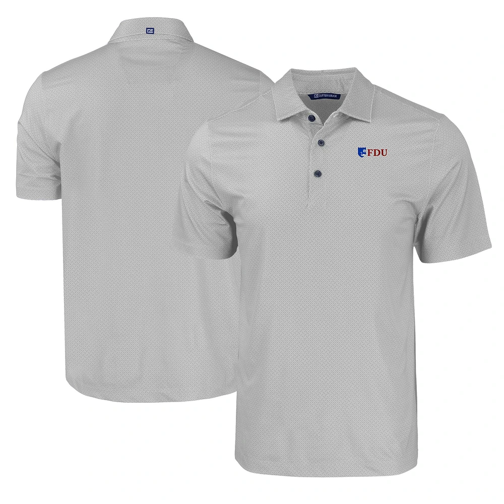 Men's Cutter & Buck Gray Fairleigh Dickinson Knights Pike Eco Tonal Geo Print Stretch Recycled Polo