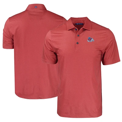 Men's Cutter & Buck Red Fresno State Bulldogs Pike Eco Tonal Geo Print Stretch Recycled Polo