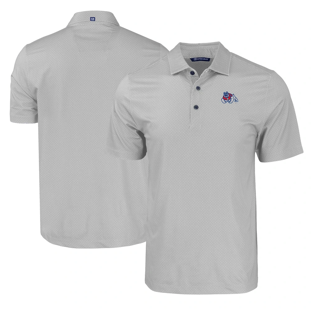 Men's Cutter & Buck Gray Fresno State Bulldogs Pike Eco Tonal Geo Print Stretch Recycled Polo