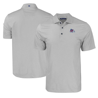 Men's Cutter & Buck Gray Fresno State Bulldogs Pike Eco Tonal Geo Print Stretch Recycled Polo